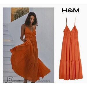 NWT H&M Maxi Dress Textured Weave Orange boho resort travel beach swimcover XS